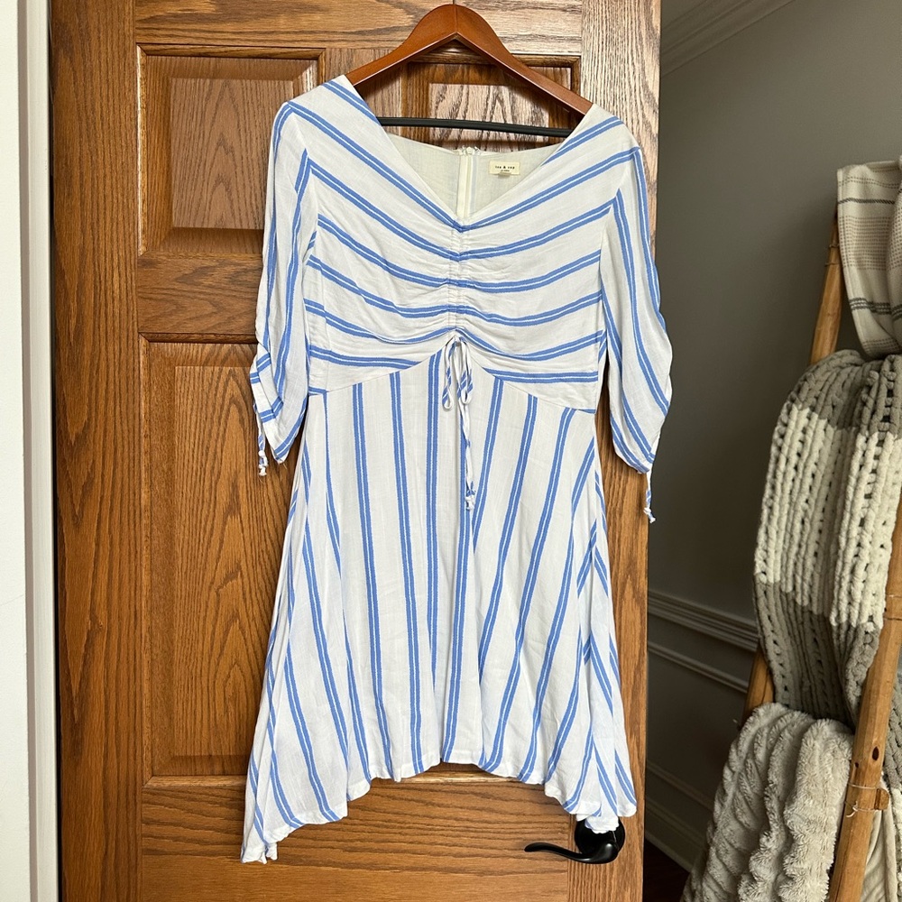Summer Mini. Blue and White Striped Dress